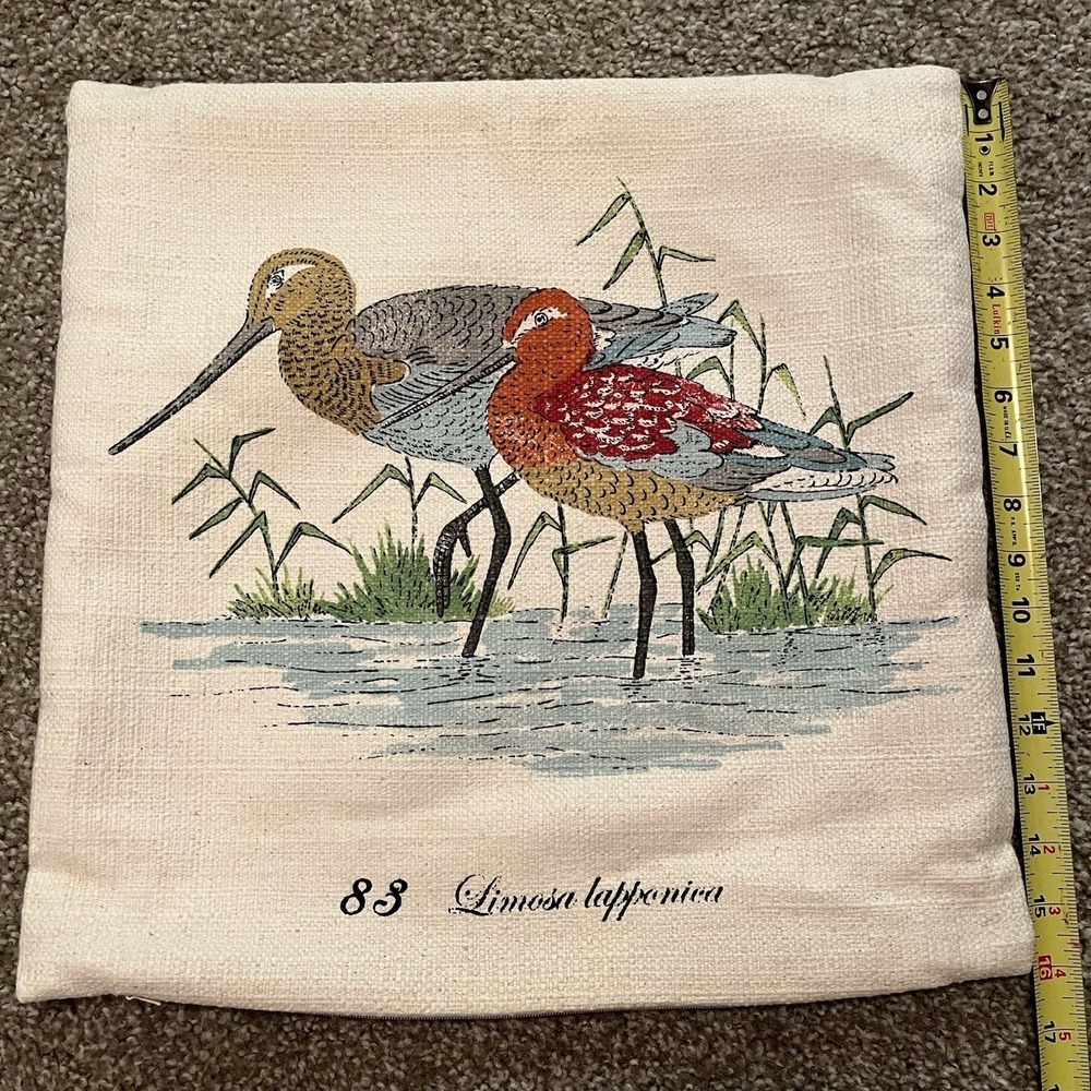 Wading Birds Decorative Throw Pillow Cover 16x16 Broad Weave Cotton Blend Godwit - Picture 3 of 7